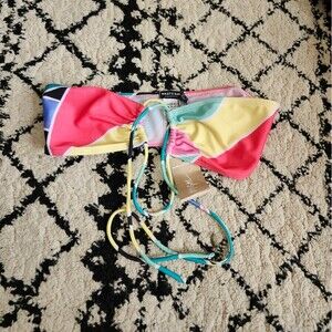 Nasty Gal Rainbow Punk Yellow Strappy Bandeau Tie Bikini Swim Top US6